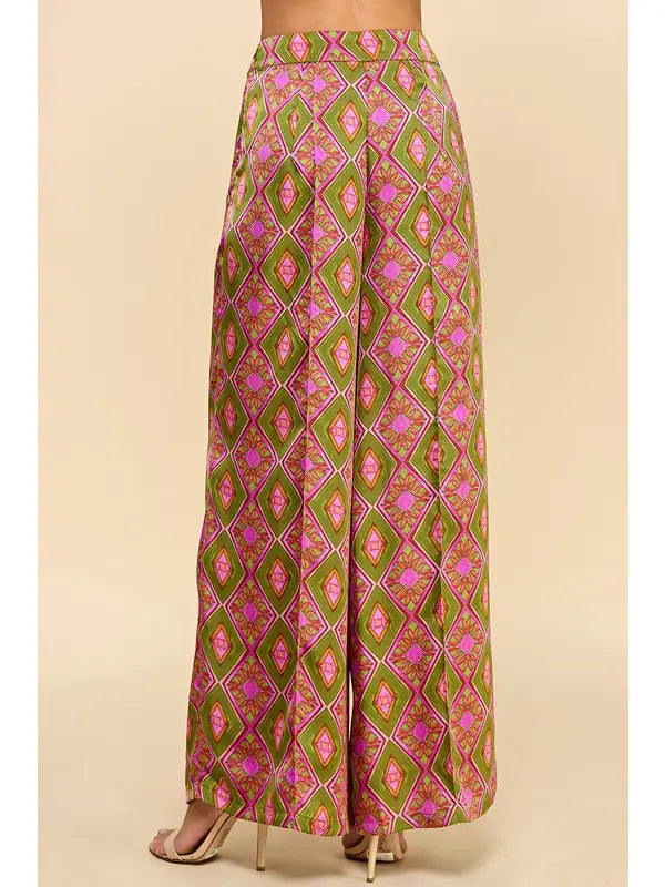 Abstract Print Olive Full Length Pants