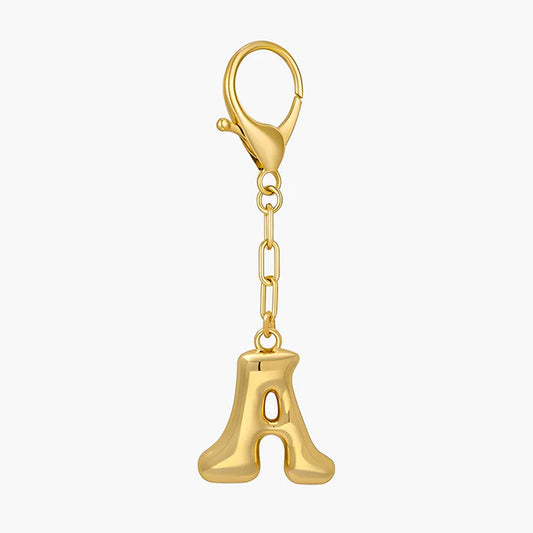 Gold Bubble Letter Initial Keychain & Bag Charm