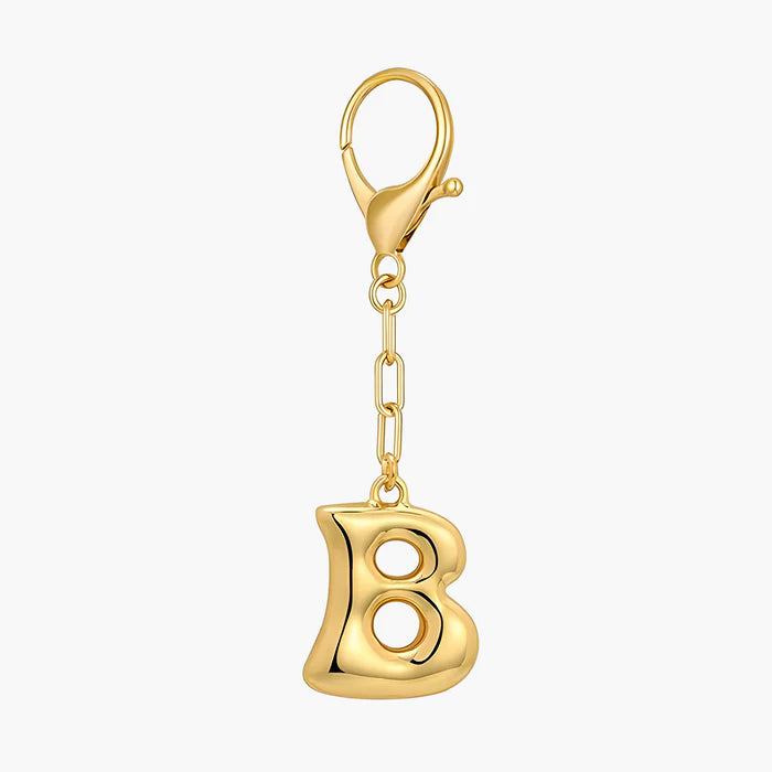 Gold Bubble Letter Initial Keychain & Bag Charm