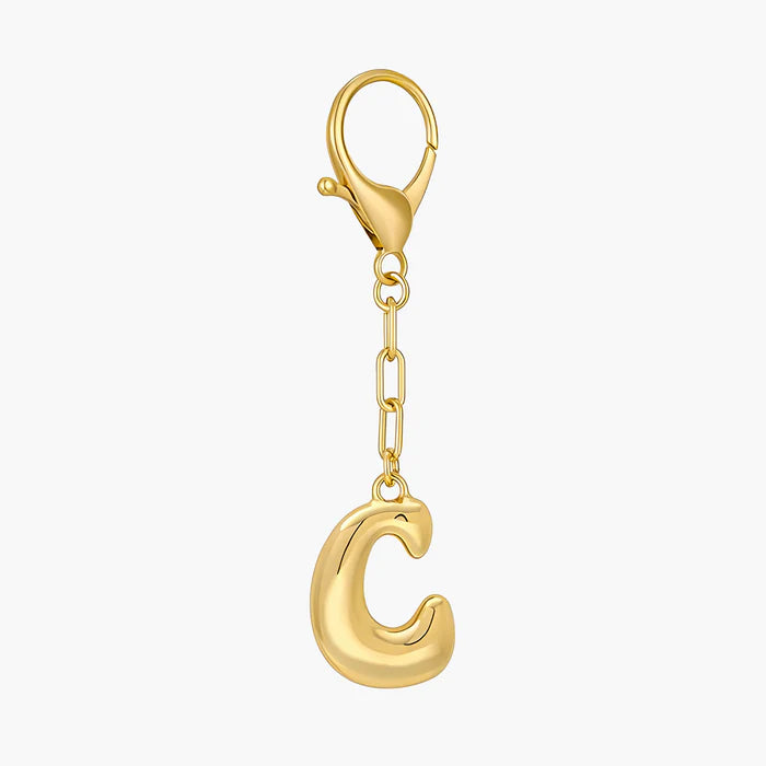 Gold Bubble Letter Initial Keychain & Bag Charm