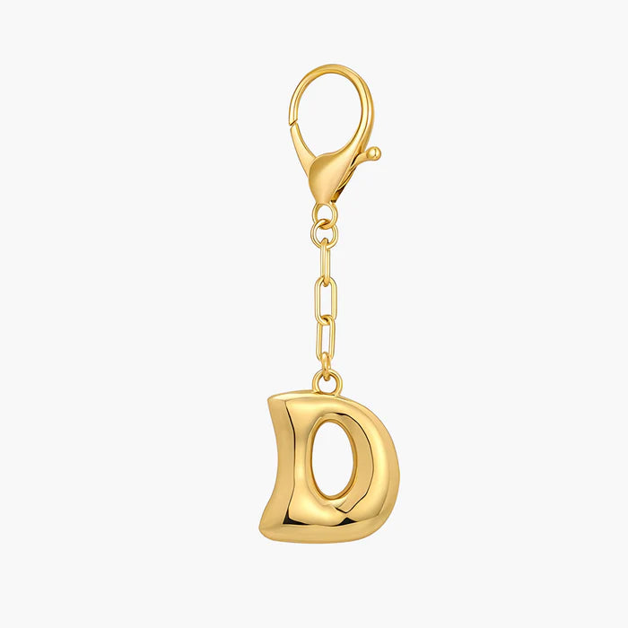 Gold Bubble Letter Initial Keychain & Bag Charm