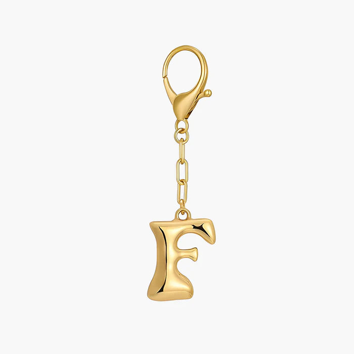 Gold Bubble Letter Initial Keychain & Bag Charm