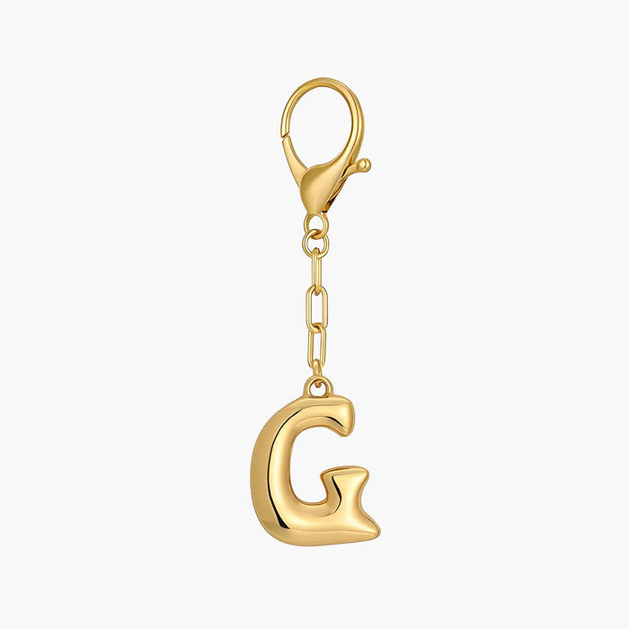 Gold Bubble Letter Initial Keychain & Bag Charm