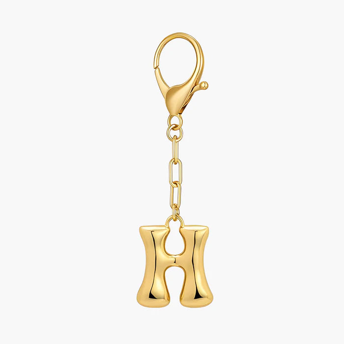 Gold Bubble Letter Initial Keychain & Bag Charm