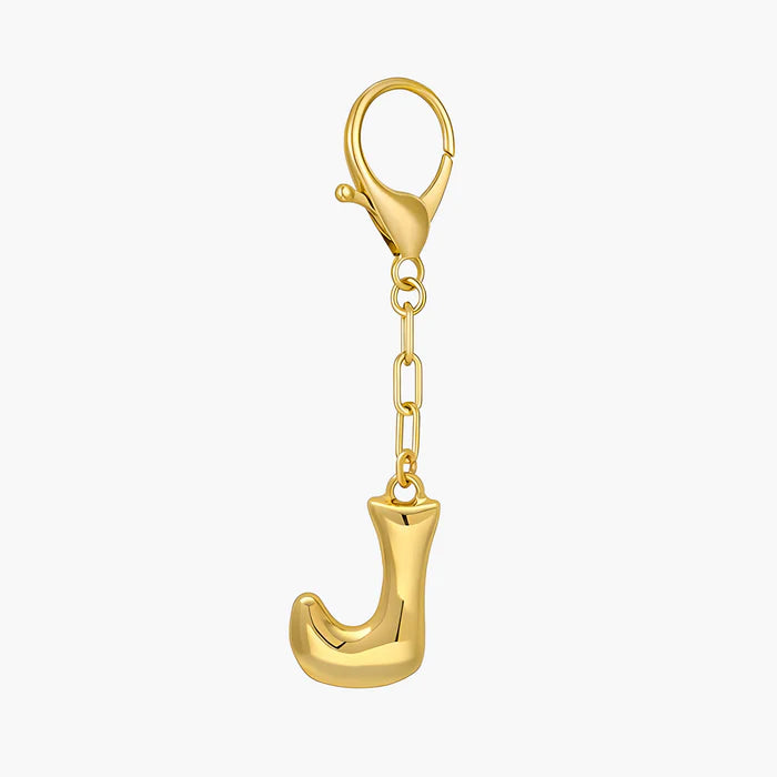 Gold Bubble Letter Initial Keychain & Bag Charm