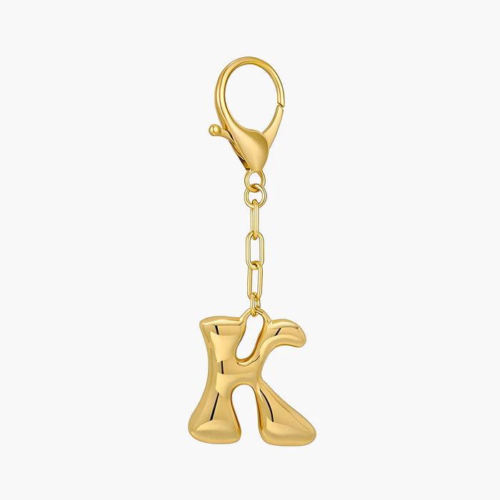 Gold Bubble Letter Initial Keychain & Bag Charm