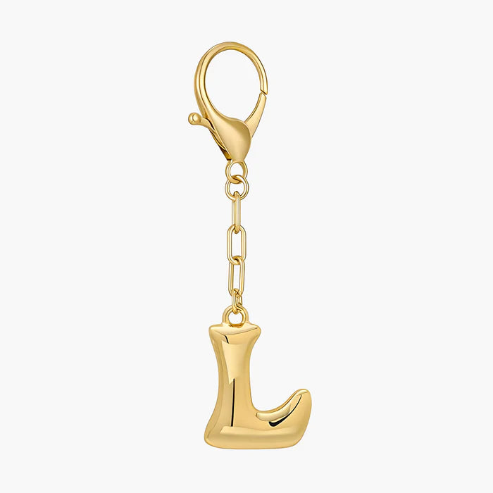 Gold Bubble Letter Initial Keychain & Bag Charm