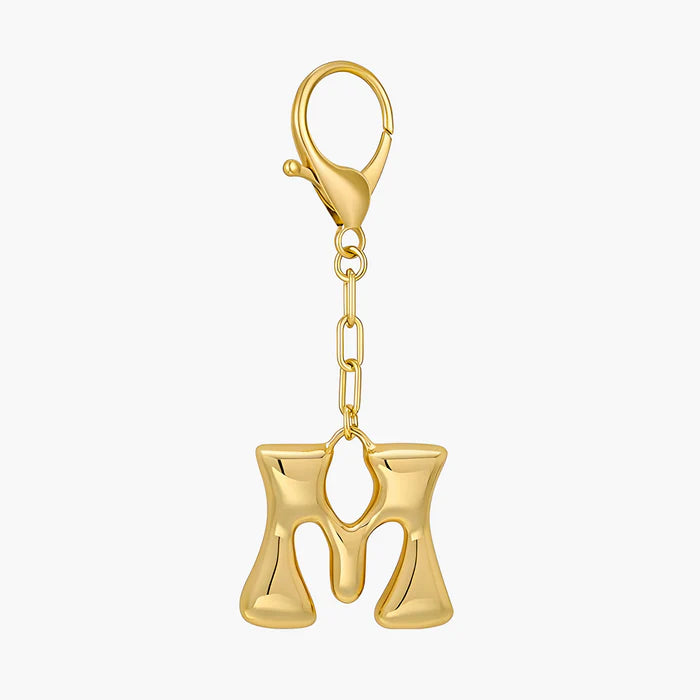 Gold Bubble Letter Initial Keychain & Bag Charm
