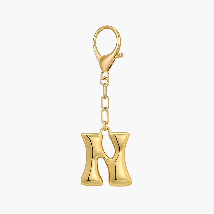 Gold Bubble Letter Initial Keychain & Bag Charm