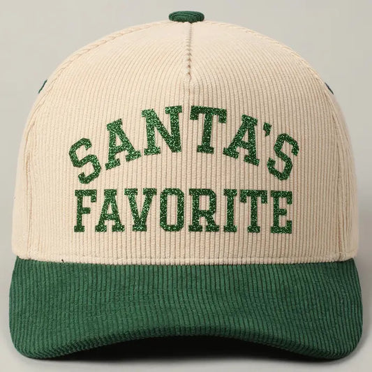 Green Santa's Favorite Glitter Corduroy Cap