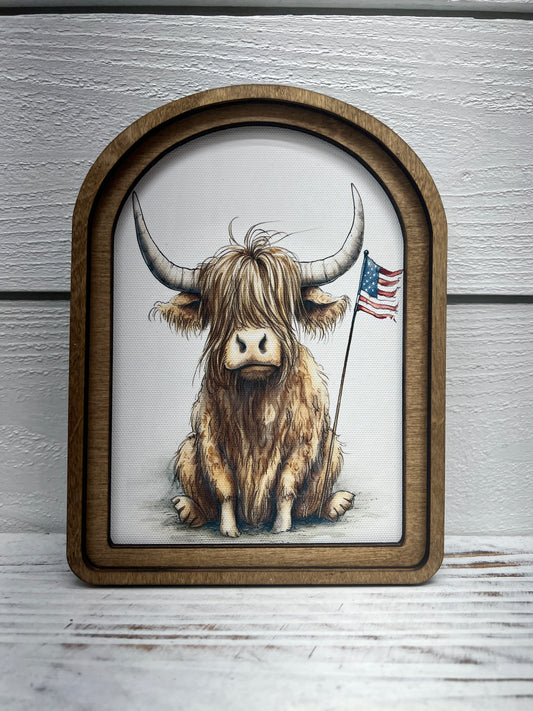 Double Wooden Frame Highland Cow Canvas Art