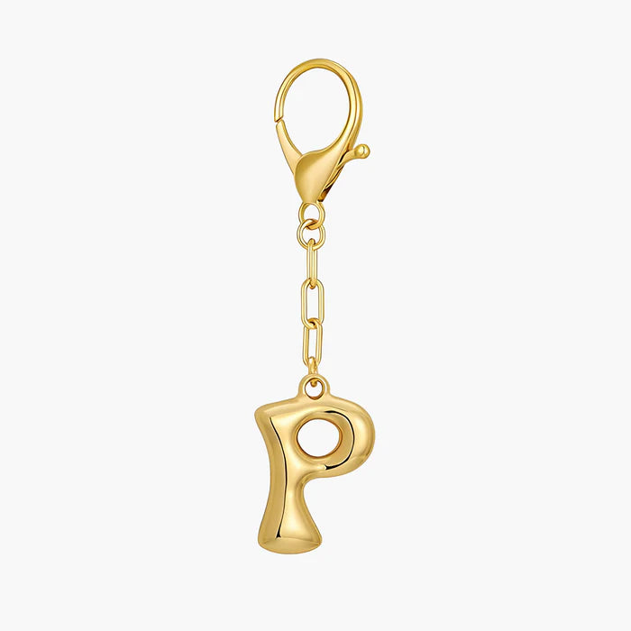 Gold Bubble Letter Initial Keychain & Bag Charm