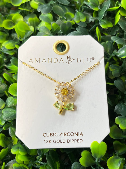 Gold Cubic Zirconia Daisy Necklace