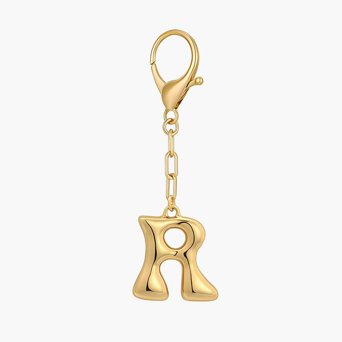 Gold Bubble Letter Initial Keychain & Bag Charm