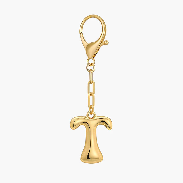 Gold Bubble Letter Initial Keychain & Bag Charm