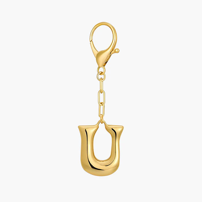 Gold Bubble Letter Initial Keychain & Bag Charm