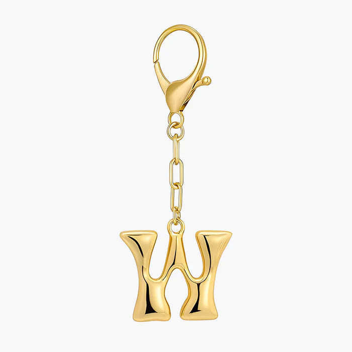 Gold Bubble Letter Initial Keychain & Bag Charm