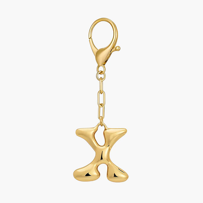 Gold Bubble Letter Initial Keychain & Bag Charm