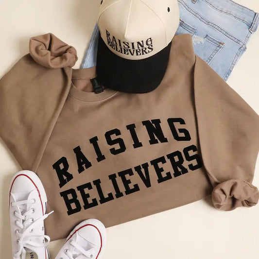 Raising Believers Crewneck Sweatshirt- Brown Savana