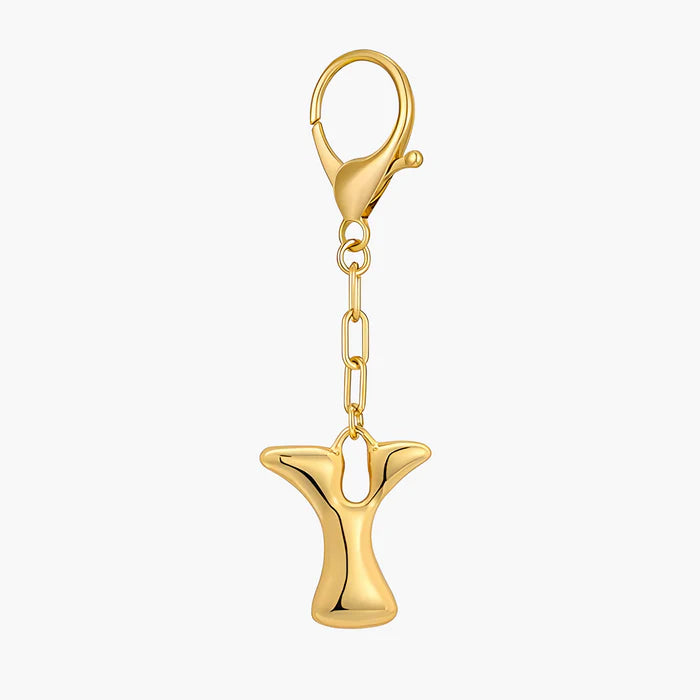 Gold Bubble Letter Initial Keychain & Bag Charm