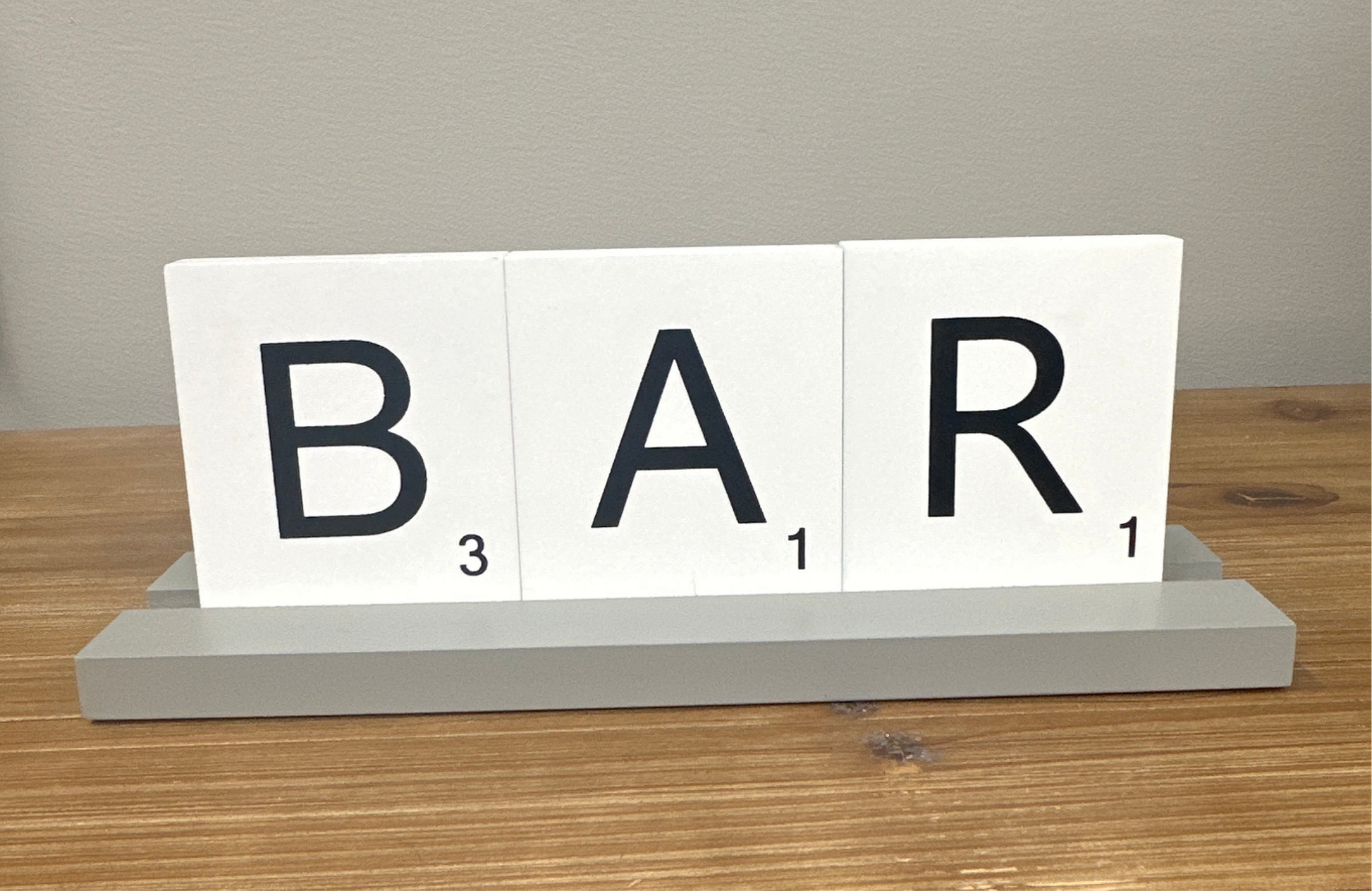 Wood Scrabble Tile BAR Sign