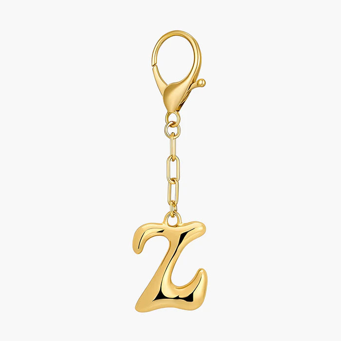 Gold Bubble Letter Initial Keychain & Bag Charm