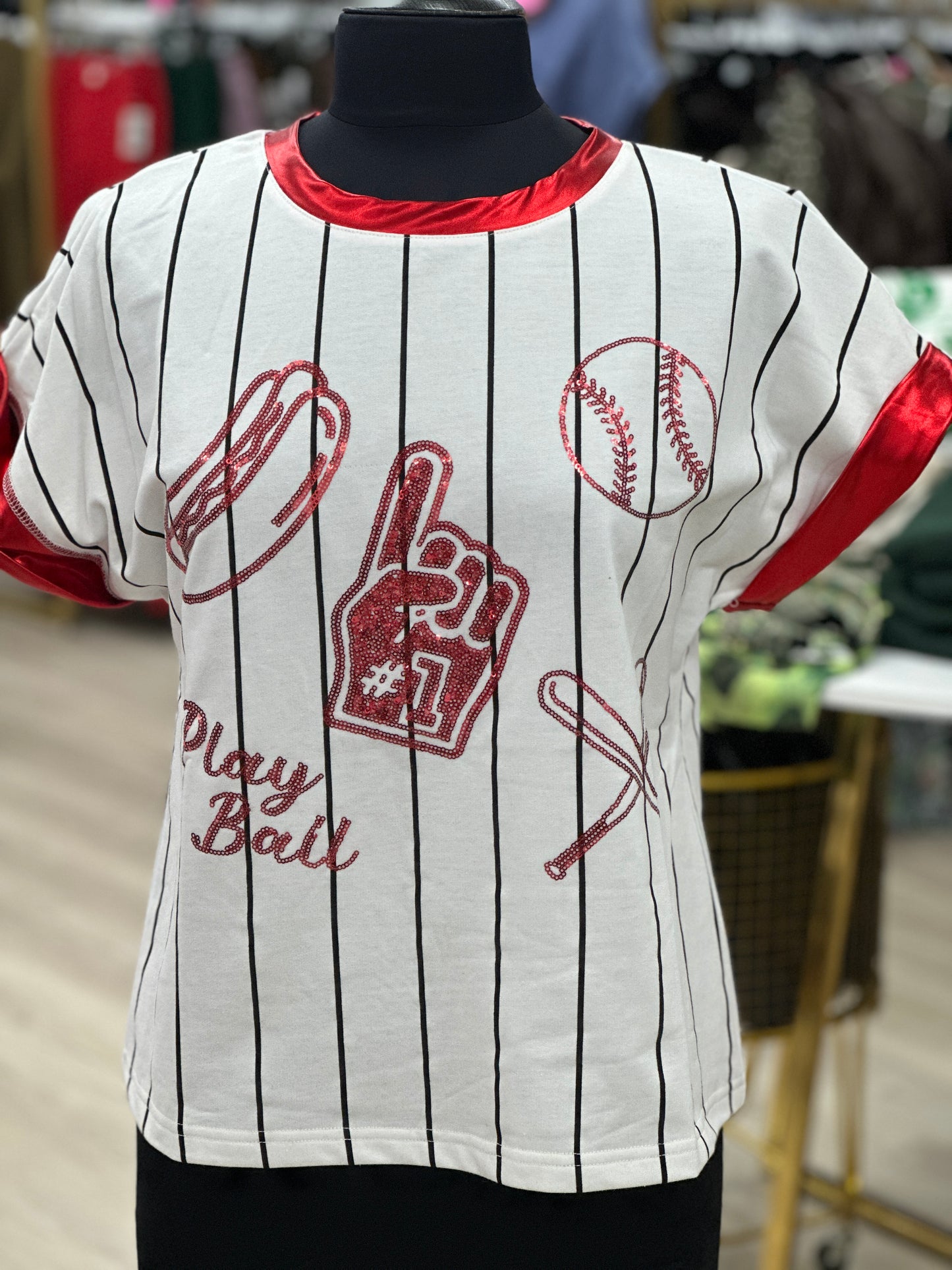 Southern Grace Sequin Baseball Striped Top
