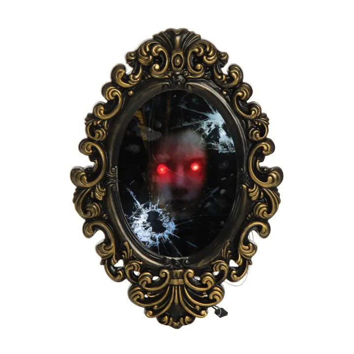 Halloween Broken Mirror with Creepy Face Figurine