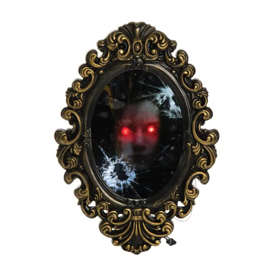 Halloween Broken Mirror with Creepy Face Figurine
