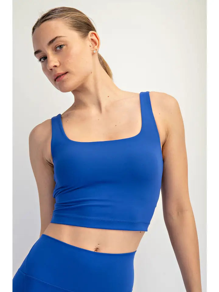 Royal Blue Nylon Butter Square Neck Cropped Tank