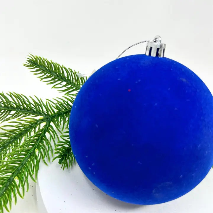 Plastic Flocked 4" Ball Ornament - Sapphire Blue