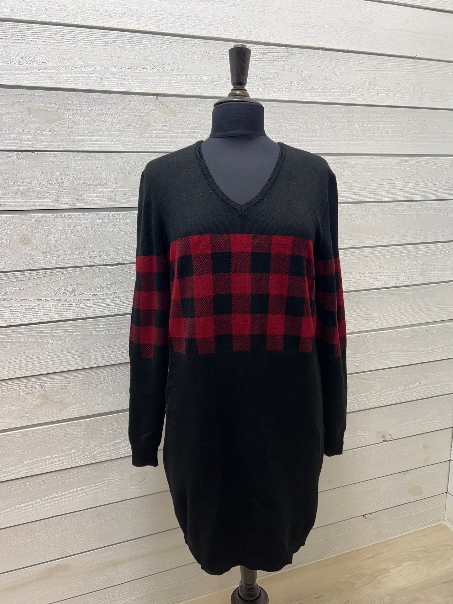 Charlie Paige Black Dress With Buffalo Plaid Detail