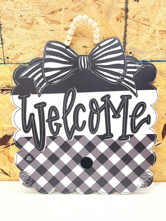 Black & White Checkered "Welcome" Square Door Hanger