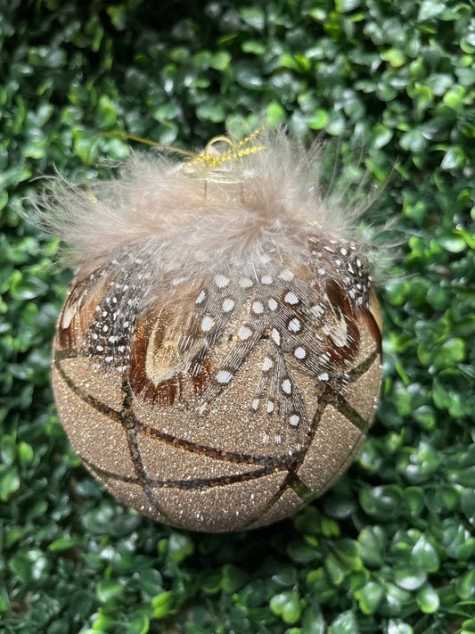 Glass Glitter Ball Ornament With Feathers
