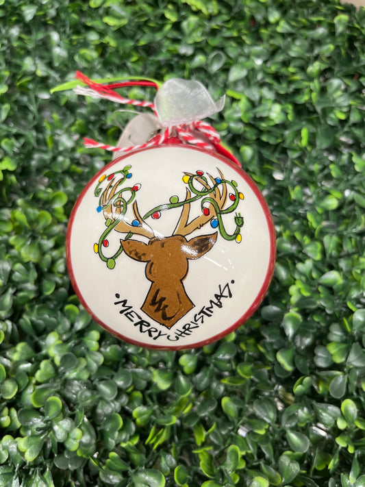 Merry Christmas Reindeer Ceramic Ball Ornament