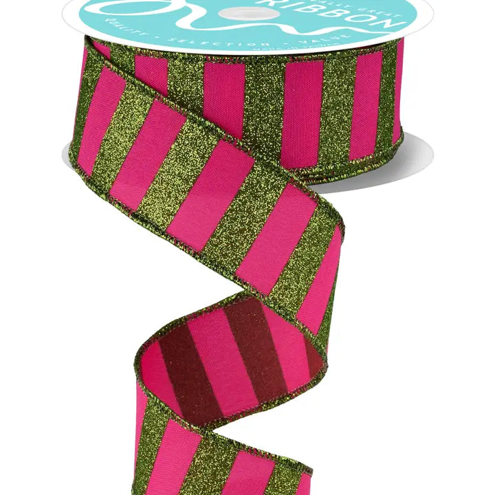 Horizontal Glitter Stripes Hot Pink/Lime Green