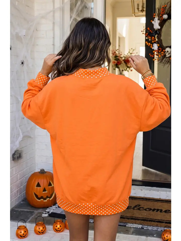 Orange Polka Dot Boo Mock Neck Sweatshirt