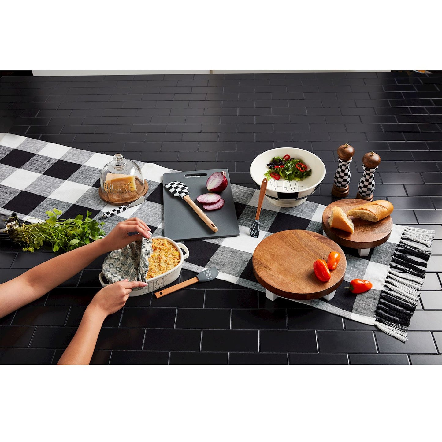 Mud Pie Black & White Checkered Table Runner
