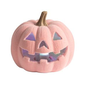 Mud Pie Light-Up Flocked Pink Pumpkin