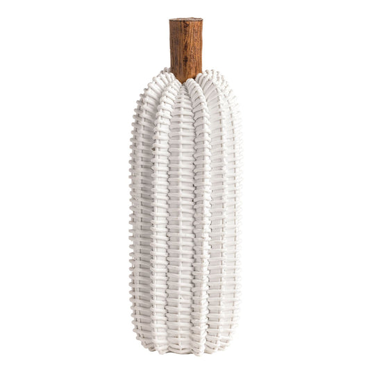 Mud Pie Medium White Resin Wicker Pumpkin Sitter