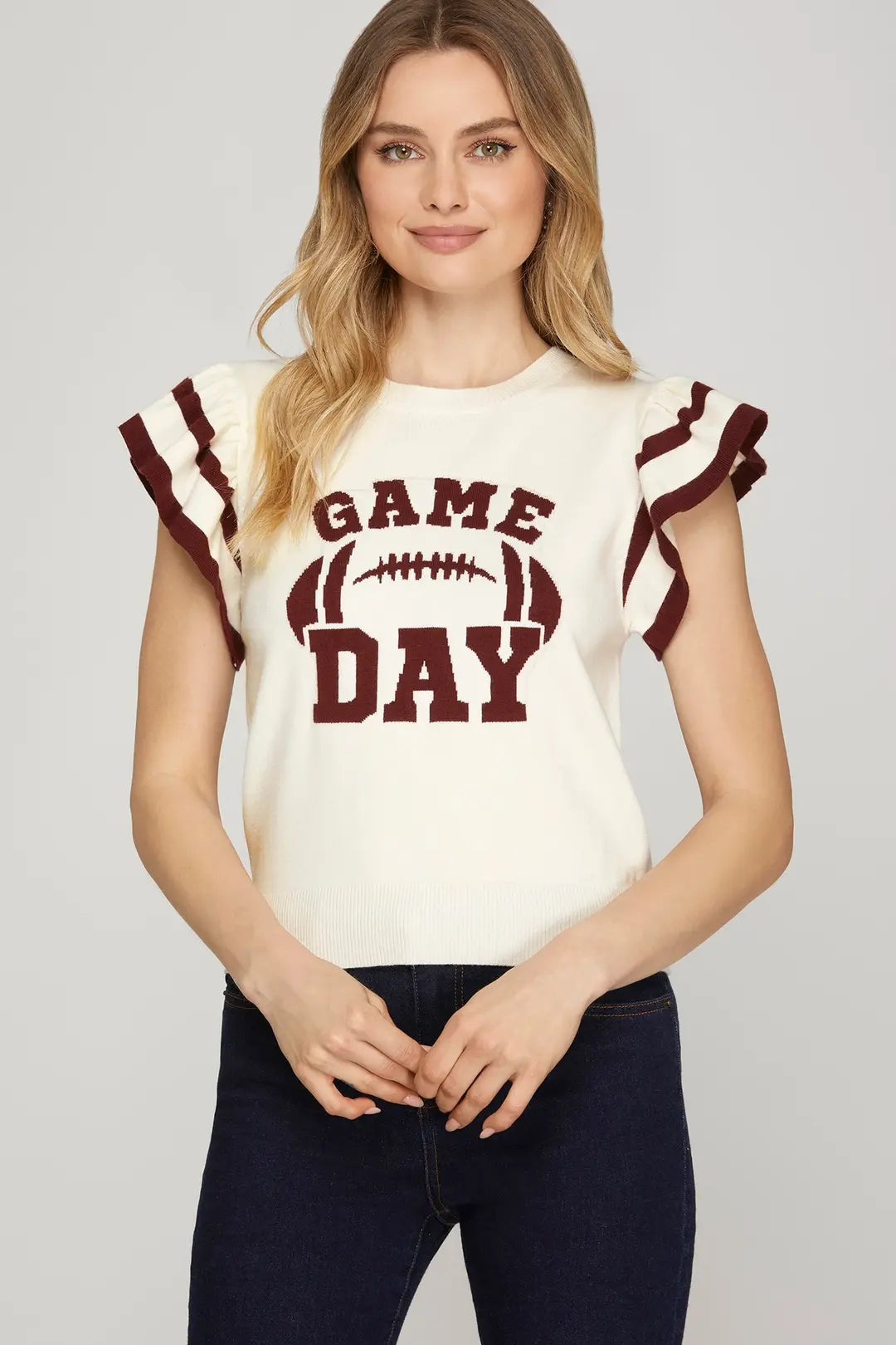 Game Day Ruffle Sleeve Sweater Top