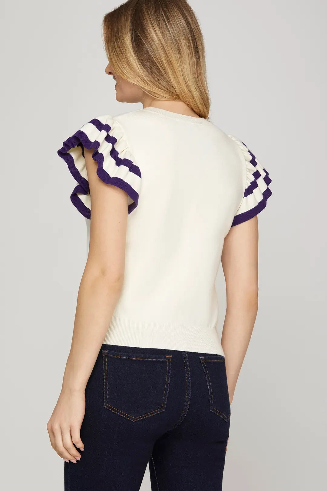 Game Day Ruffle Sleeve Sweater Top