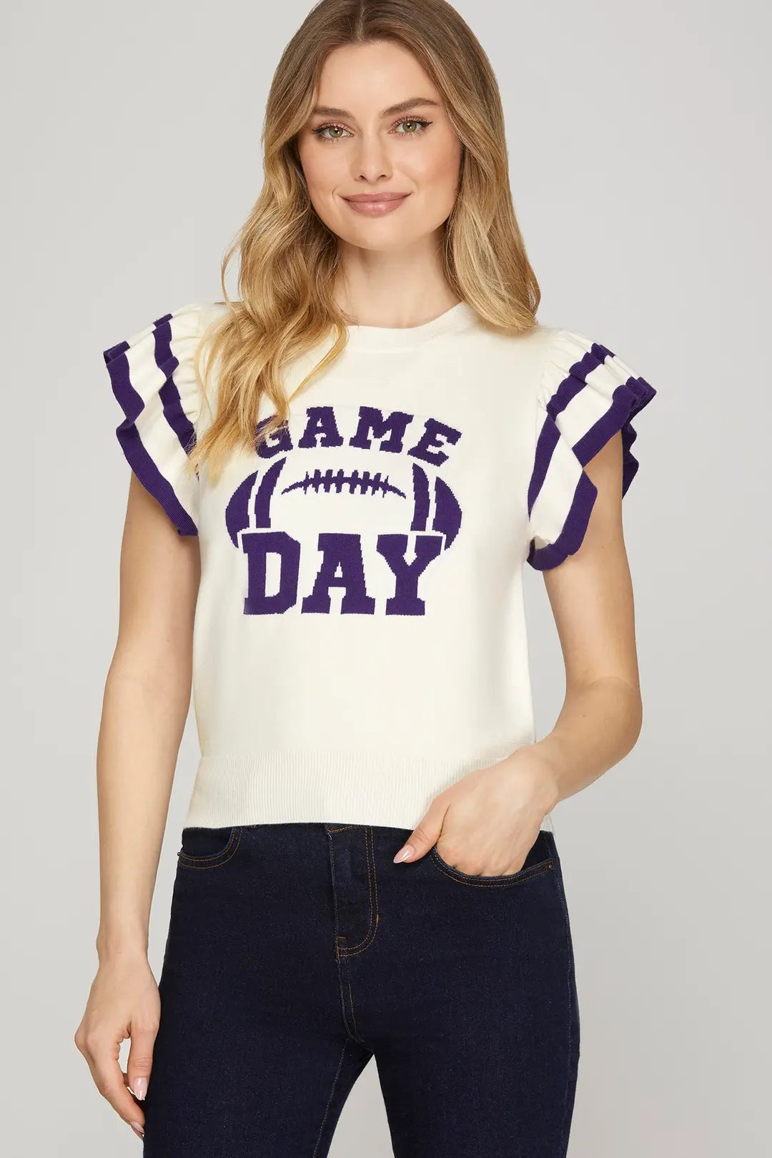 Game Day Ruffle Sleeve Sweater Top