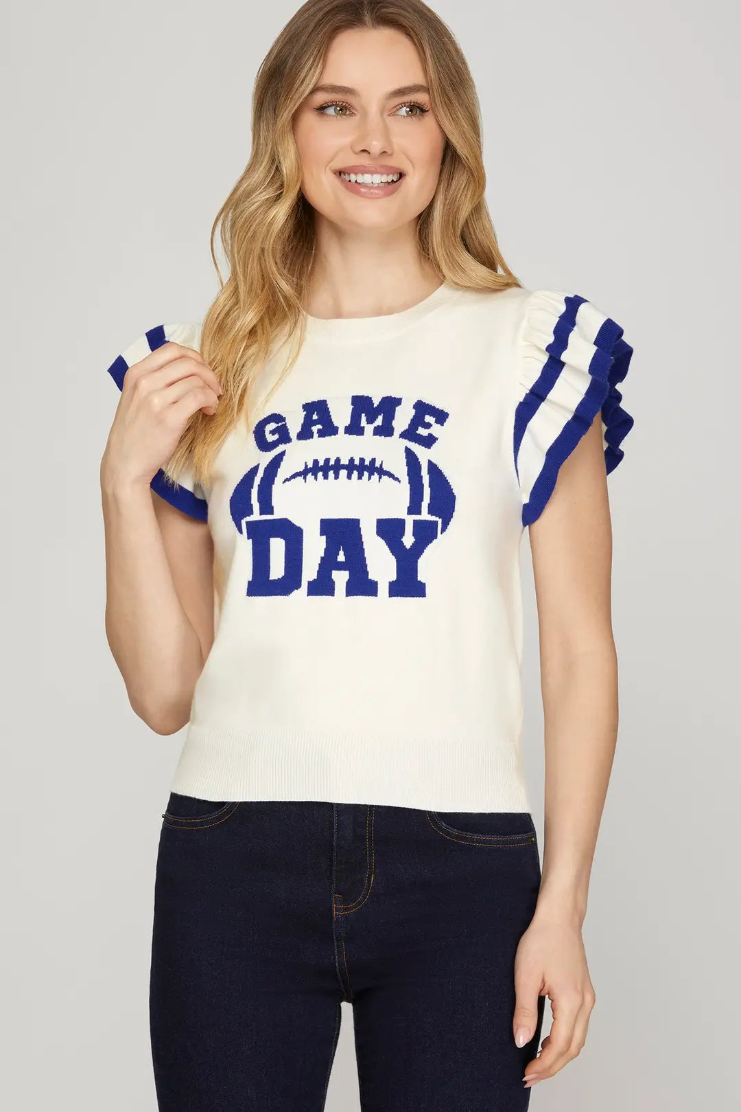 Game Day Ruffle Sleeve Sweater Top
