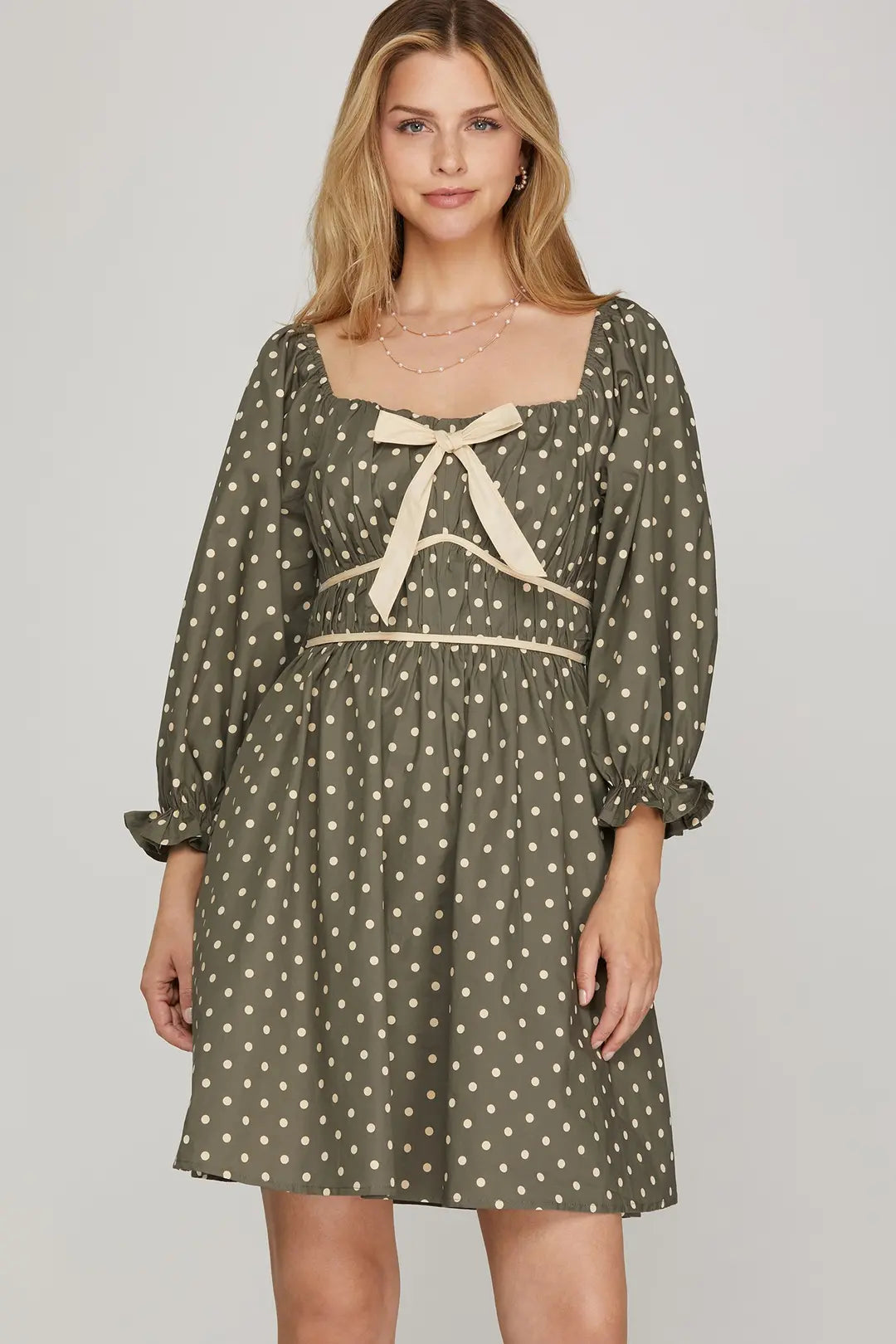 Olive Polka Dot Mini Dress