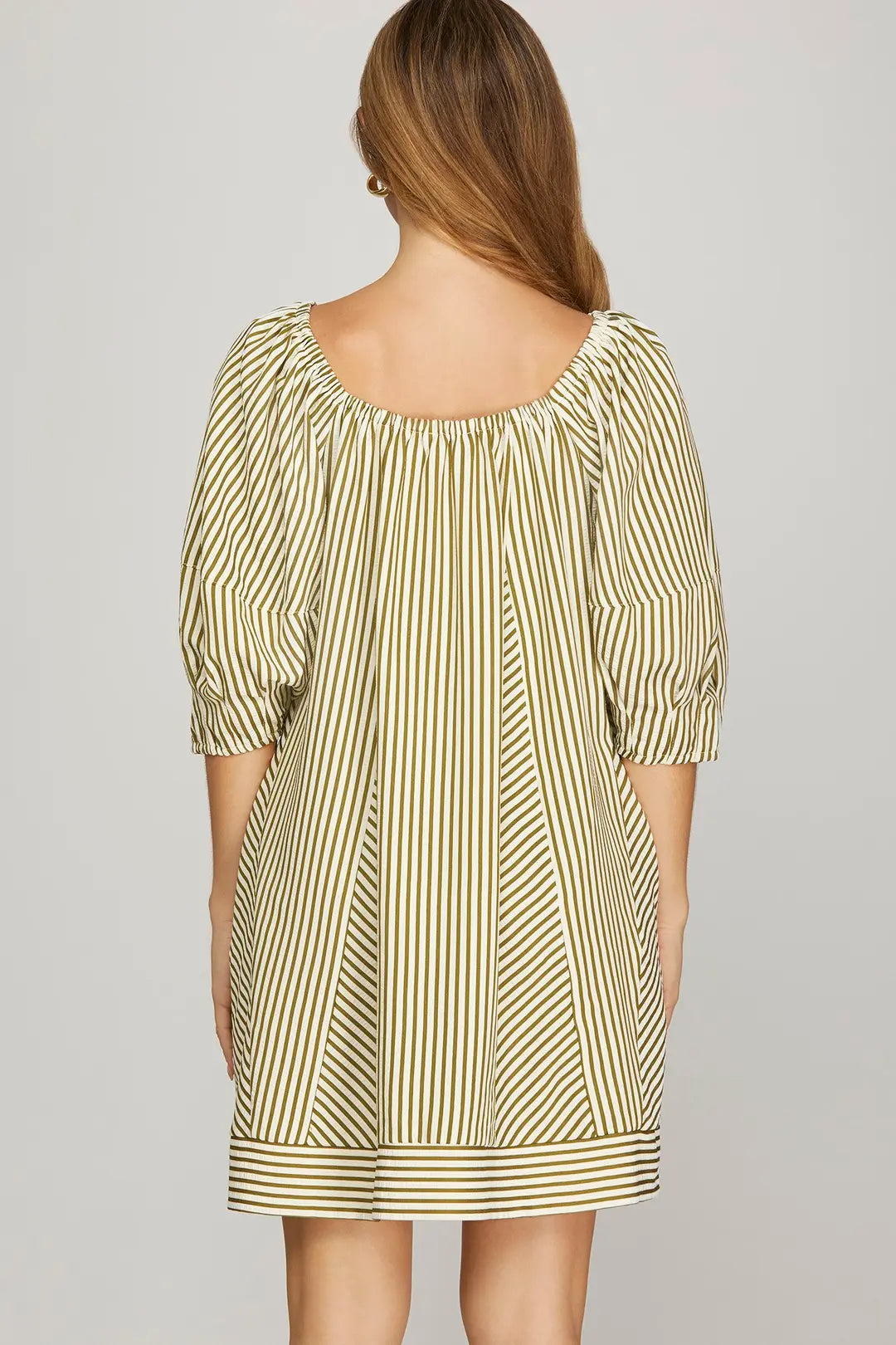 Olive & Cream Stripe Mini Dress