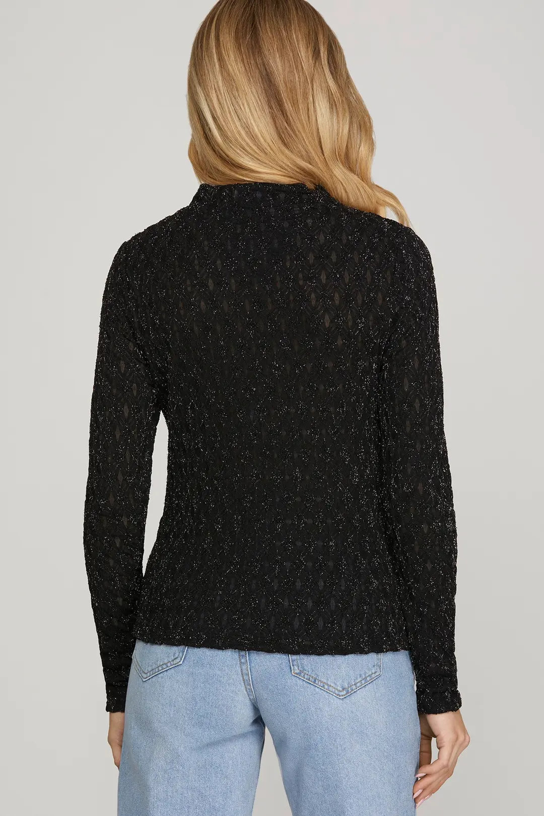 Long Sleeve Mock Neck Shine Knit Top