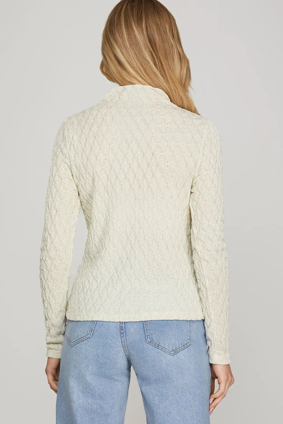 Long Sleeve Mock Neck Shine Knit Top
