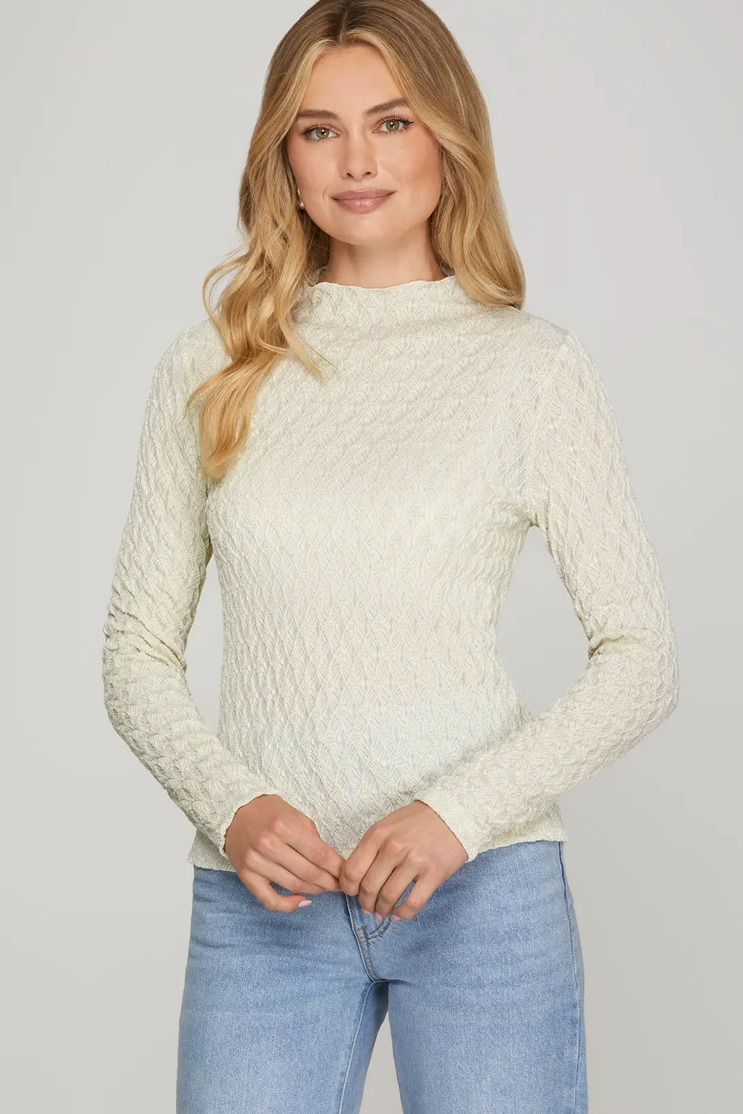 Long Sleeve Mock Neck Shine Knit Top