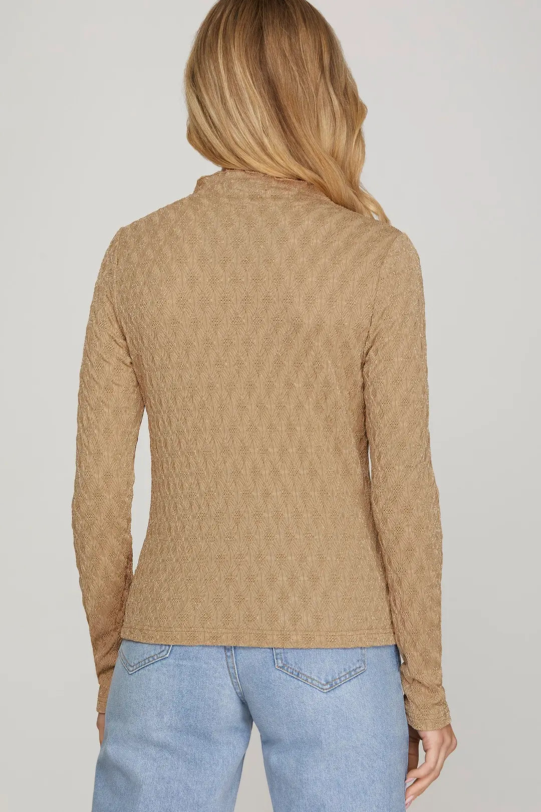 Long Sleeve Mock Neck Shine Knit Top